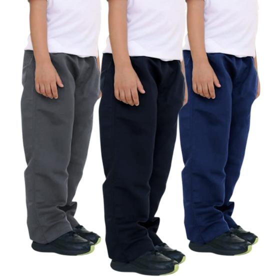 Imagem de Kit Com 3 Calças Infantil De Tactel Uniforme Escolar Menino