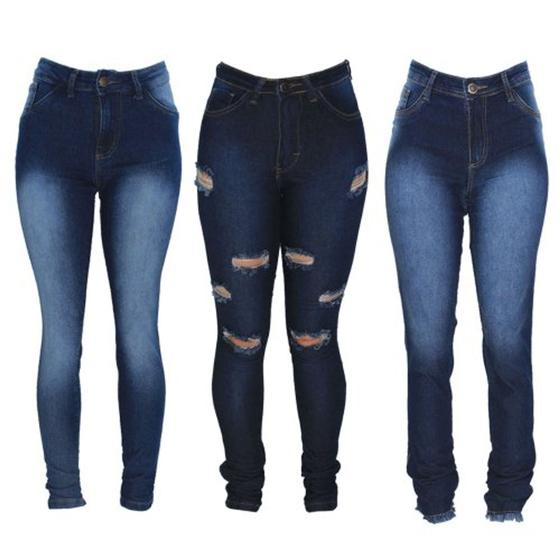 Imagem de Kit com 3 Calças Jeans Lisos e Rasgados Balada