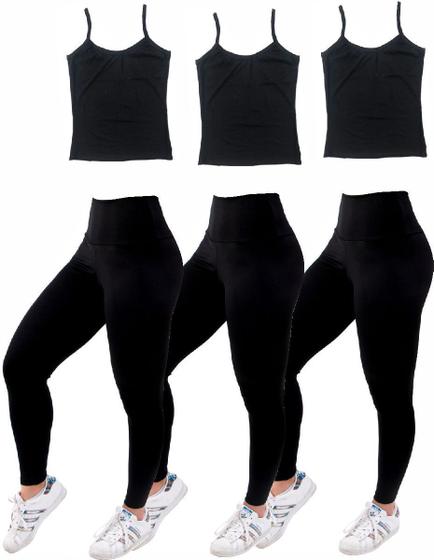Imagem de Kit Com 3 Calças legging + 3 Regatas Alcinhas Preta
