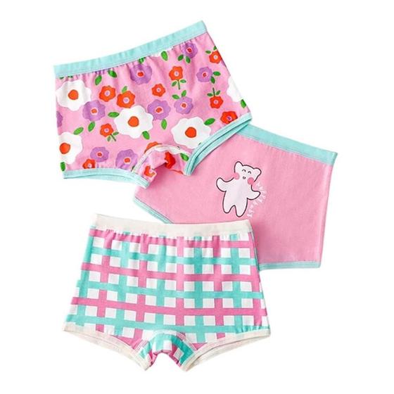 Imagem de Kit Com 3 Calcinhas Boxer Infantil Algodão Estampadas