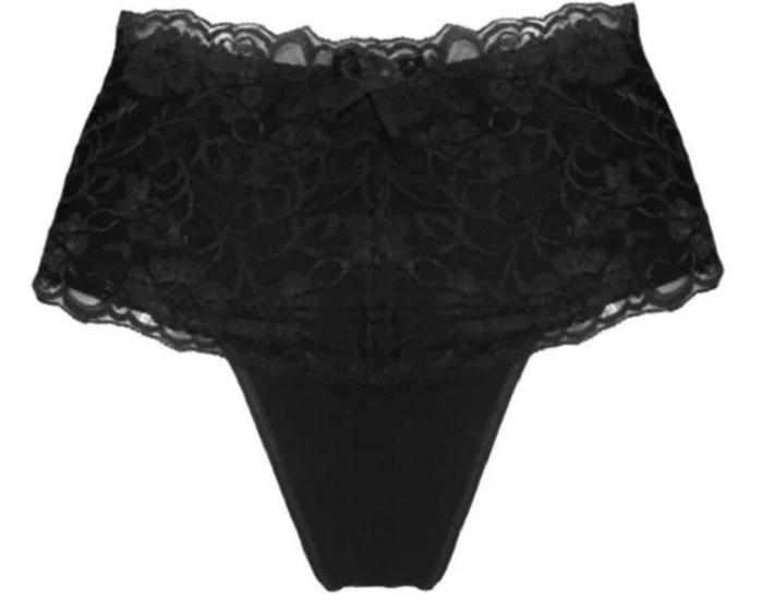 Imagem de Kit com 3 calcinhas Modeladora Algodão Cós alto Renda Feminino Tamanho M