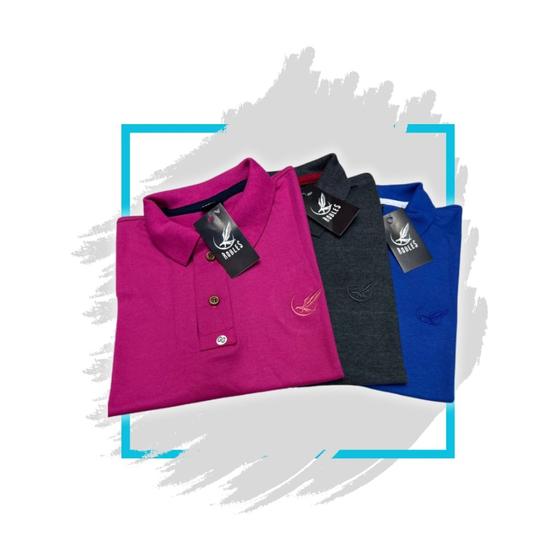 Imagem de kit com 3 camisas gola polo piquet robles masculina P M G GG