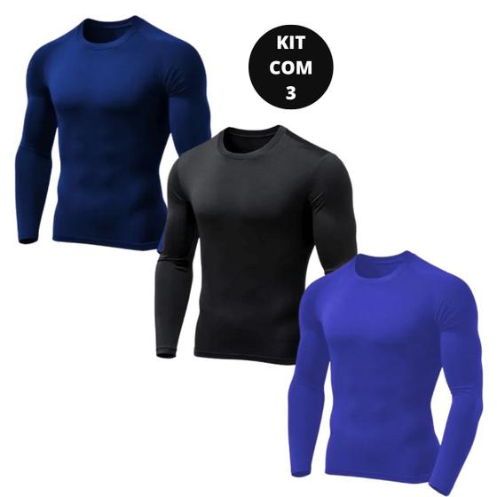 Imagem de Kit Com 3 Camisas Manga Longa Segunda Pele Proteção Solar UV Fator 50+  Unissex Masculina e Feminina