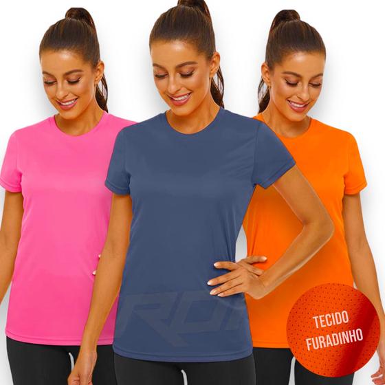Imagem de Kit com 3 Camisetas Blusinha DRY Tecido Furadinho feminina Yoga Academia Corrida 615