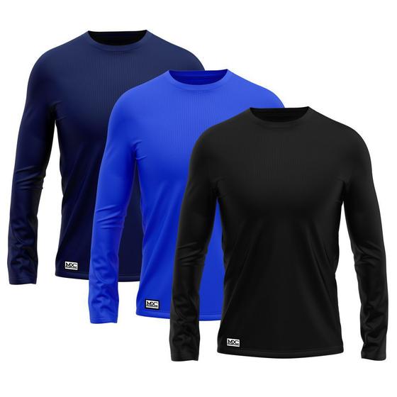 Kit com 3 Camisetas Camisas MXC BRASIL Manga Longa Lisa Proteção Solar UV +50 Preta Azul Royal Marinho Menor preço em Kit com 3 Camisetas Camisas MXC BRASIL Manga Longa Lisa Proteção Solar UV +50 Preta Azul Royal Marinho