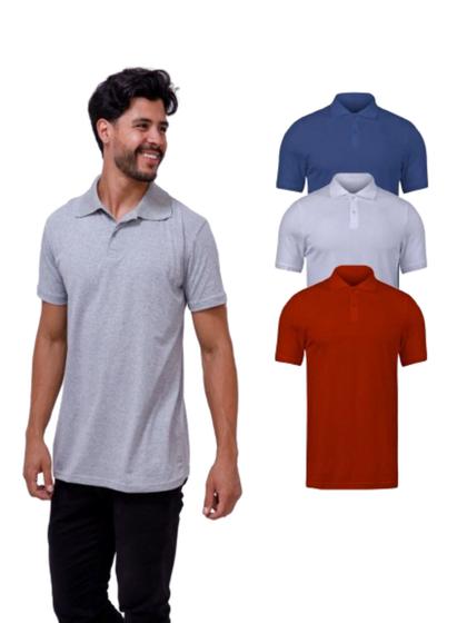 Imagem de Kit Com 3 Camisetas Gola Polo 100% Algodão