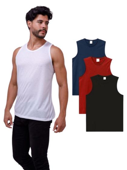 Kit Com 3 Camisetas Regatas Masculina 100% Poliéster - Sunset Imagem de Kit Com 3 Camisetas Regatas Masculina 100% Poliéster