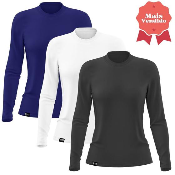 Imagem de Kit com 3 Camisetas UV Femininas Dry Proteção Solar UV50 Slim