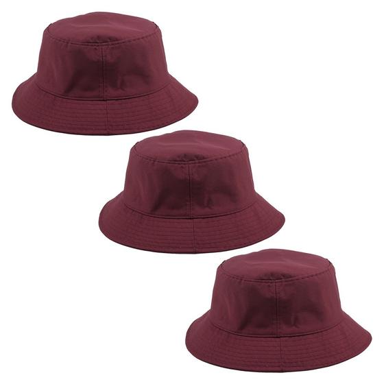 Imagem de Kit Com 3 Chapéu Bucket Hat Liso Bordo, Masculino E Feminino