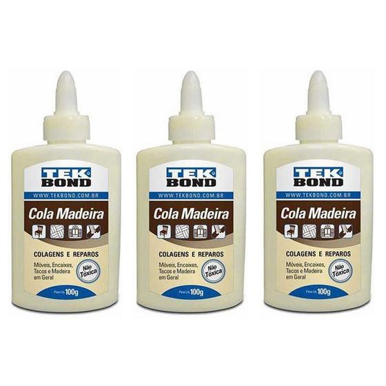 Imagem de Kit com 3 Cola Madeira TEK BOND 100G