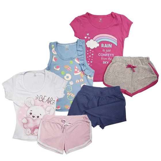 Imagem de Kit com 3 Conjunto Short e Camiseta Roupas Bebê Verão Menina