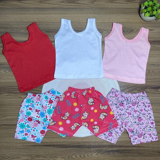 Imagem de Kit com 3 Conjuntos Bebê Menina Camiseta Regata com short