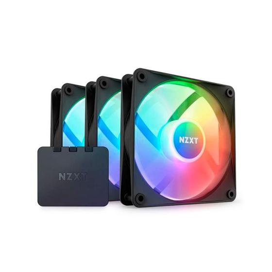 Imagem de Kit com 3 Coolers com Controlador NZXT RGB Core F120mm Preto RF-C12TF-B1