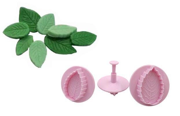 Imagem de Kit com 3 Cortador Molde com Ejetores para Biscoito Modelo Folhas P M G