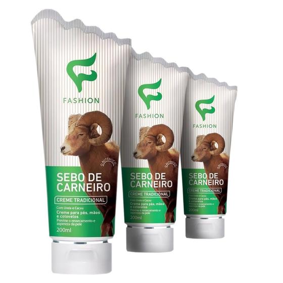 Kit com 3 Creme Sebo de Carneiro Tradicional - Fashion Menor preço em Kit com 3 Creme Sebo de Carneiro Tradicional - Fashion