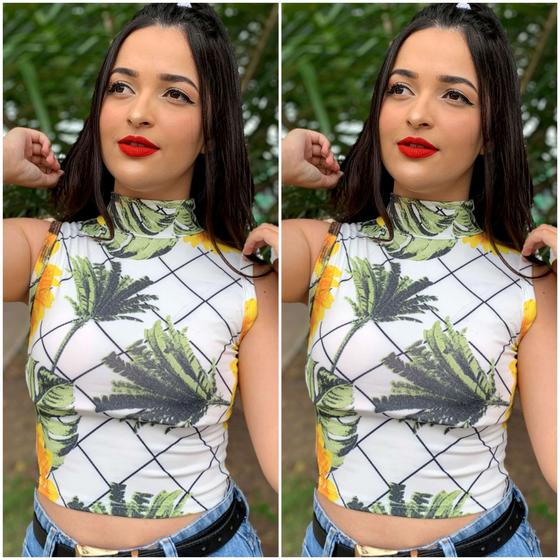 Imagem de Kit com 3 Cropped Regada com Gola Alta Malha Estampada