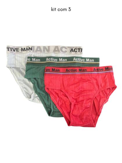 Imagem de Kit Com 3 Cuecas Slip Algodão Suedine