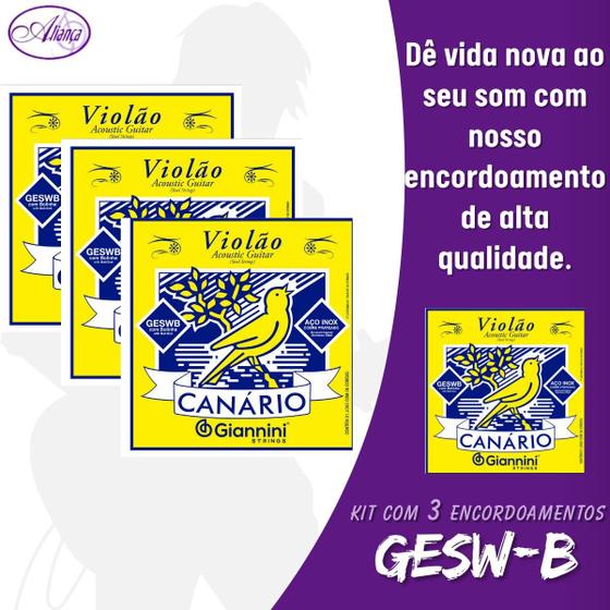 Imagem de Kit com 3 Encordoamentos Canário GESWB para Violão Aço com Bolinha