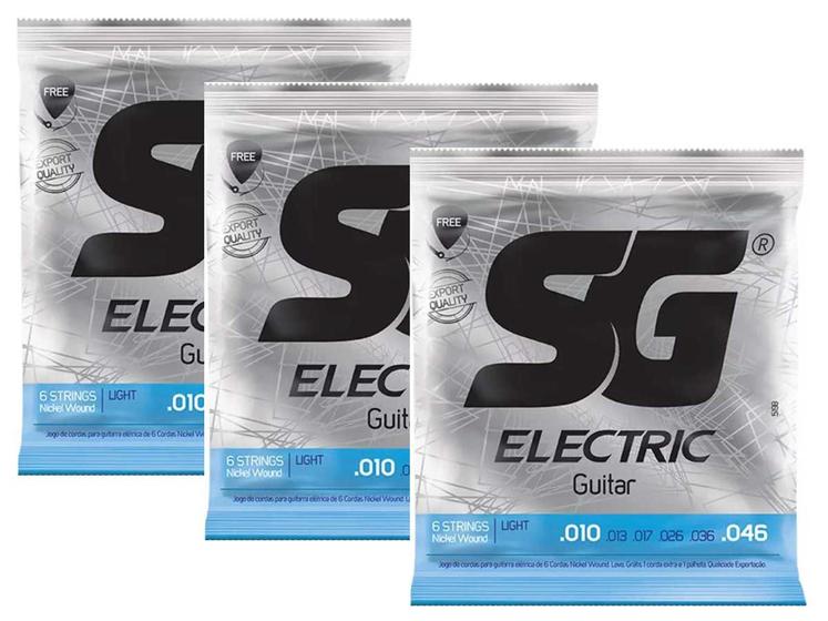 Imagem de Kit com 3 Encordoamentos para Guitarra SG Strings 010 Níquel