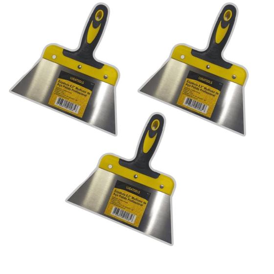 Imagem de Kit Com 3 Espátulas 8,5" de Aço Polido Profissional Multiuso Para Massa Gesso e Outros Lugatools