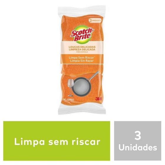 Imagem de Kit com 3 Esponja Louças Delicadas Laranja SCOTCH Brite