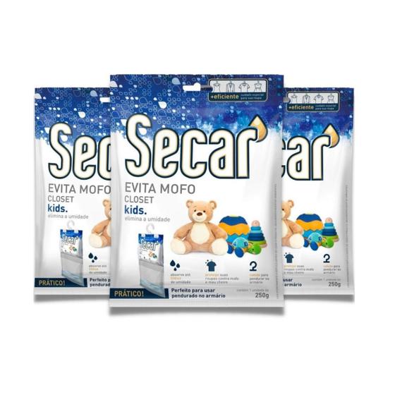 Imagem de Kit Com 3 Evita Mofo Secar Original Closet Kids 250g Desumificador Guarda Roupa Anti Umidade Guarda Roupa