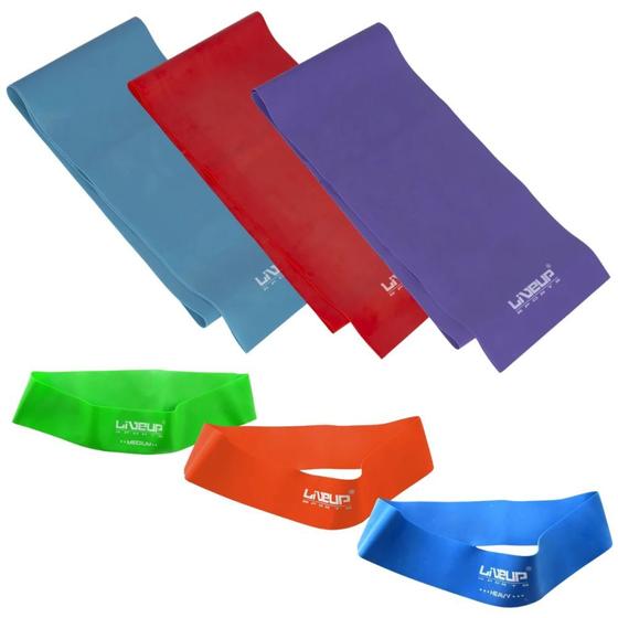 Imagem de Kit com 3 Faixas Elasticas + 3 Mini Band Forte, Media e Leve Liveup Sports