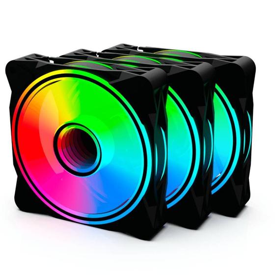 Imagem de Kit com 3 Fans One Power Radiant X3 ARGB 120mm com Controlador Preto - X3 - FN-701