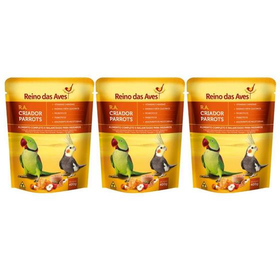 Imagem de Kit Com 3 Farinhadas R.A Criador Parrots 400g - Reino das Aves