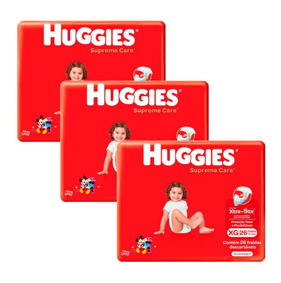 Imagem de Kit com 3 Fralda Huggies Supreme Care XG 26 Unidades