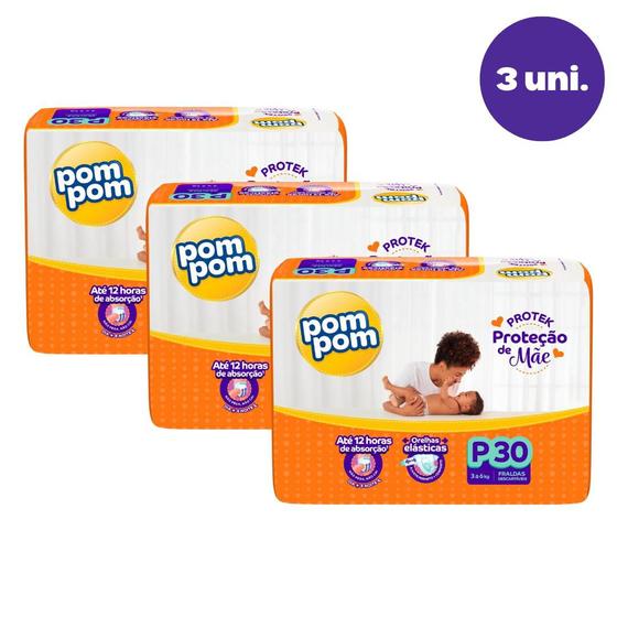 Imagem de Kit com 3 fraldas pompom confort fit p