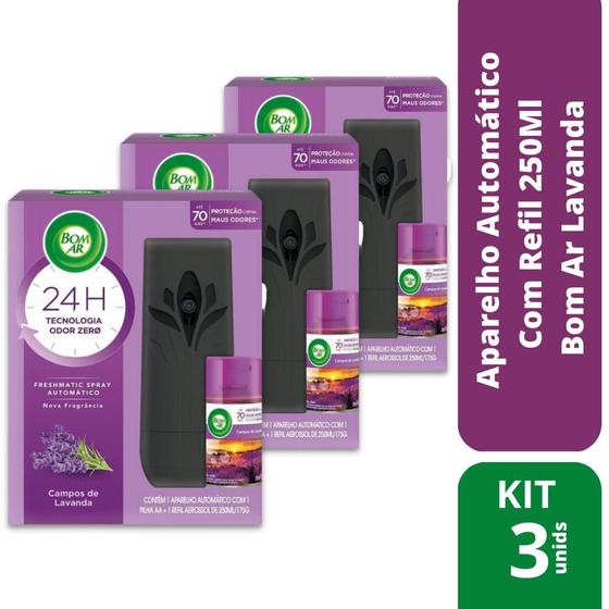 Imagem de Kit com 3 Freshmatic Bom Ar Lavanda Com Refil 250ml