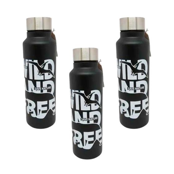 Imagem de Kit com 3 Garrafas Aço Inox Preta 750ml