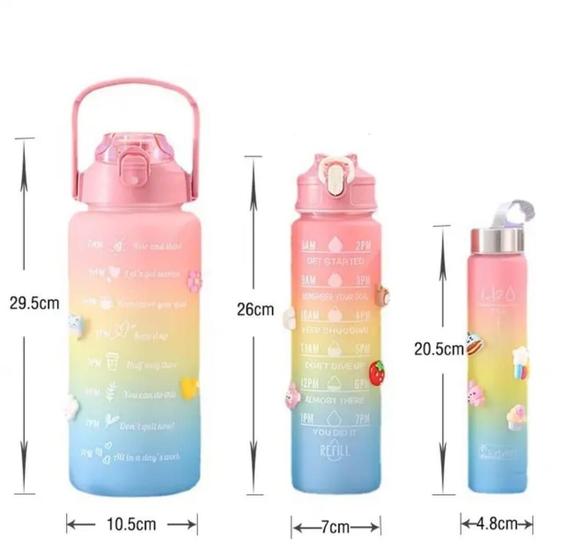 Imagem de Kit Com 3 Garrafas Água Com Canudo Squeeze 2L-1L E 500Ml Vd