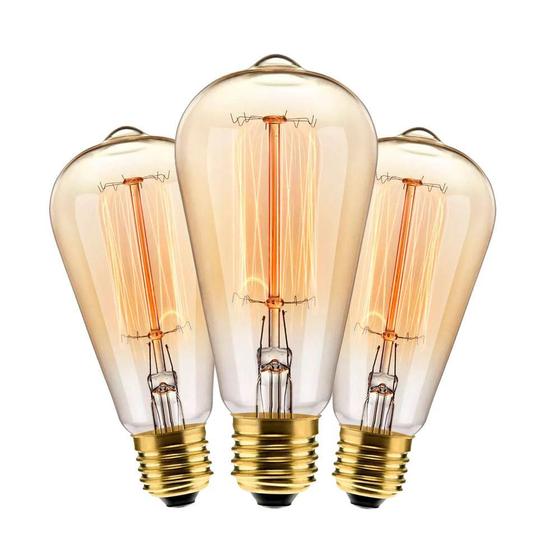 Imagem de Kit com 3 lâmpadas filamento carbono st64 40w 127v 2000k 48lcarst6401 elgin