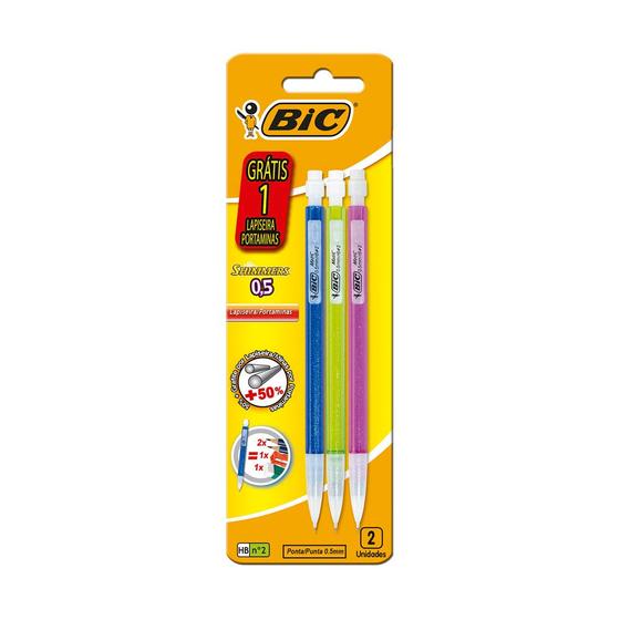 Imagem de Kit com 3 Lapiseiras Bic Shimmers 0,5mm Hb Nº 2 Cores Sortidas - Design Exclusivo - Não Macha