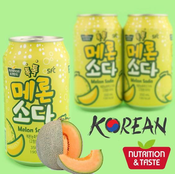 Kit com 3 latas de Refrigerantes Coreanos Sabor Melão Melon Soda