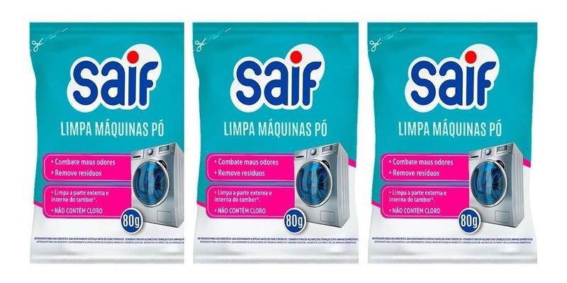 Imagem de Kit Com 3 Limpa Máquinas De Lavar Roupas Saif Em Pó 80g