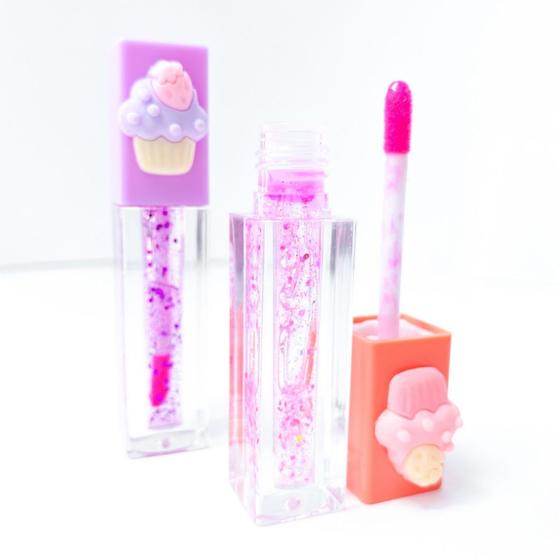 Imagem de Kit com 3 lip gloss hidratante labial com glitter detalhe bolinho