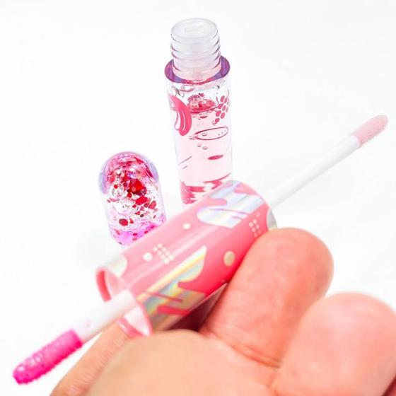 Imagem de Kit com 3 Lip gloss labial 2 em 1 com glitter e cheiro de fruta  exclusivo