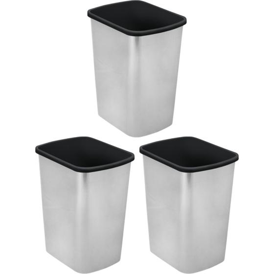 Imagem de KIT COM 3 LIXEIRA SEM TAMPA 10lt LABEL DE PLÁSTICO PINTURA TIPO INOX
