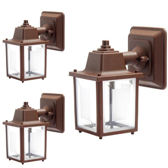 Kit Com 3 Luminárias Branca/ Preta/ Marrom Arandela Estilo Colonial Vintage Quadrada Área