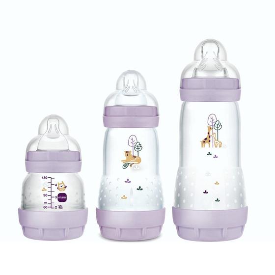 Kit com 3 Mamadeiras Easy Start 130/260/320ml Lilás - MAM Imagem de Kit com 3 Mamadeiras Easy Start 130/260/320ml Lilás - MAM