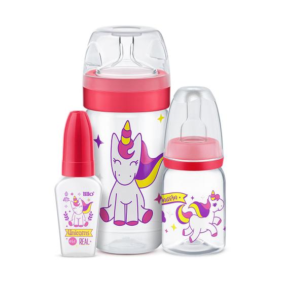 Imagem de Kit Com 3 Mamadeiras Evolution 50/120/300ml Unicornio Lillo