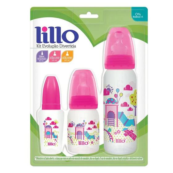 Imagem de Kit Com 3 Mamadeiras Lillo Evolução Rosa 50/120/240ml - 614831