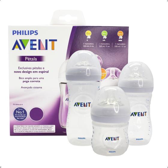 Imagem de Kit com 3 Mamadeiras Pétala Transparentes - Petala125ml, 260ml e 330ml - Philips Avent