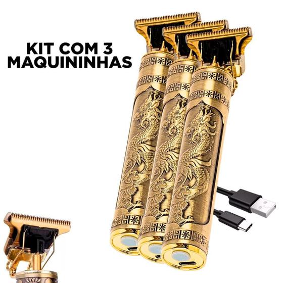 Imagem de Kit Com 3 Máquinas Cabelo Barba Dragão Buda Completa Pentes