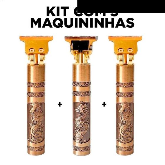 Imagem de Kit Com 3 Maquininhas Corta Cabelo Barba Pezinho Dragão Completa C/