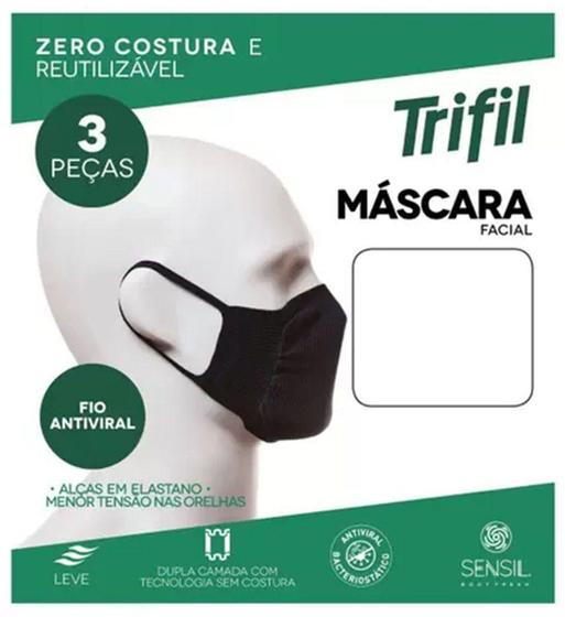 Imagem de Kit com 3 Máscaras Faciais Adulto Antiviral - Trifil - Tri Fil