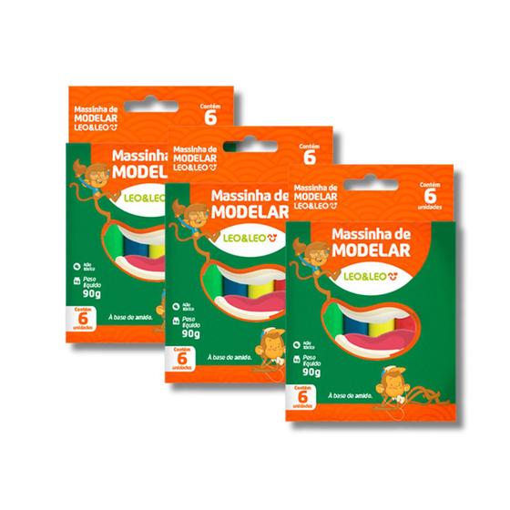 Imagem de Kit Com 3 Massinha De Modelar 90g Caixa C/ 6 Cores 